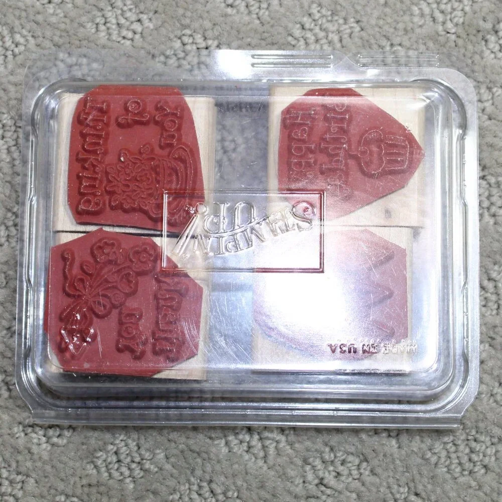 NWOT Stampin' Up! Simple Wishes Wooden Rubber Stamp Set of 4 (Complete ) Mounted
